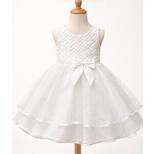 Rare Editions Girls Dress Size 5 White Ruffles Lace Satin Bow Pearls flower girl